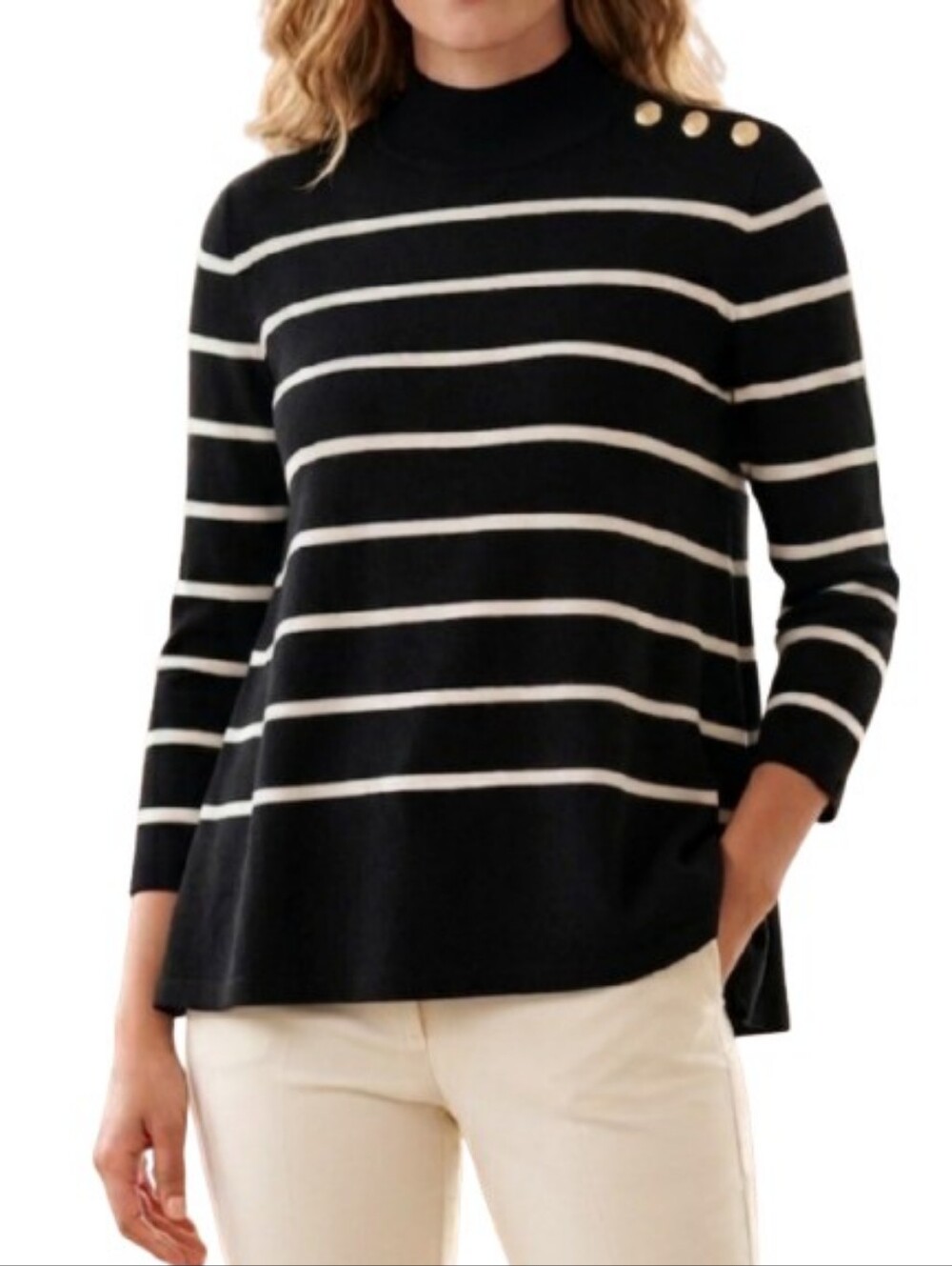 KATE SPADE Broome Street Striped Swing Mock Neck Sweater